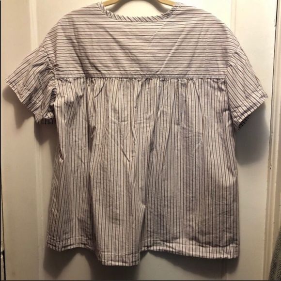 max studio•babydoll top oversized striped blouse shirt - Picture 7 of 8